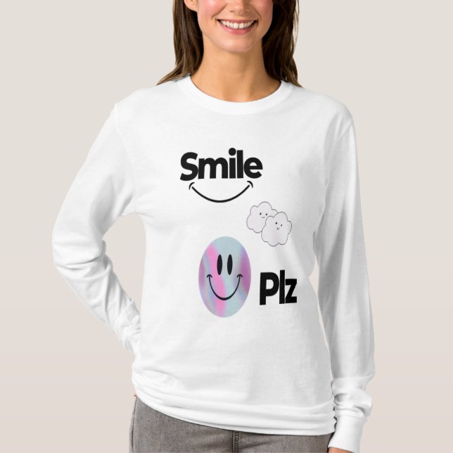 Ren vit tee med Cute Emoji Ansikte &Positive Vibe (Framsida)
