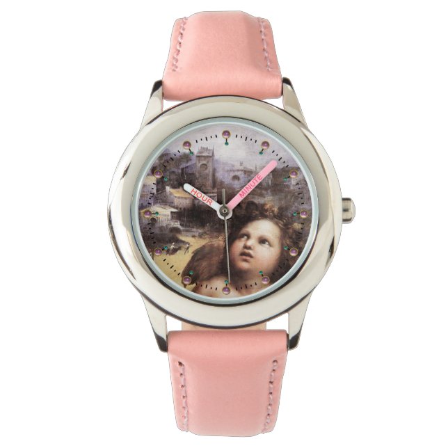 RENAISSANCE ANGEL WITH LANDSCAPE ,Rosa Gemstones Armbandsur (Framsida)