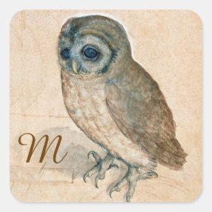RENAISSANCE ANIMAL TECKNING /UGGLA Monogram Fyrkantigt Klistermärke