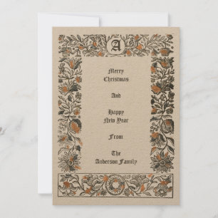 Renaissance Blommigt Pomegranate Woodblock jul Julkort