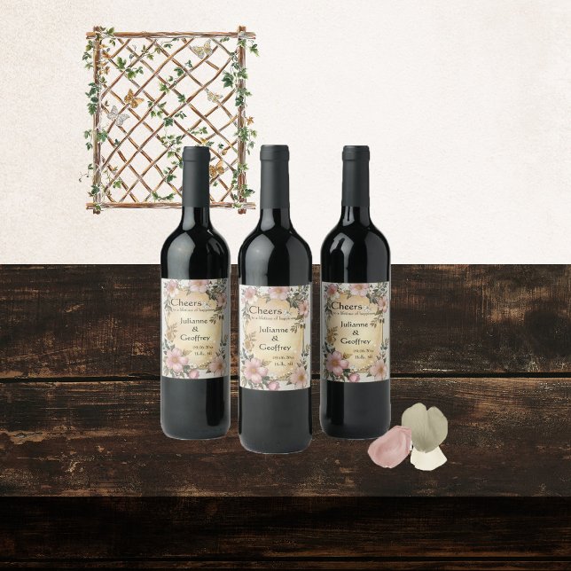Renaissance Blommigt Ram Bröllop Vin-etiketter Vinflaska Etikett (Skapare uppladdad)