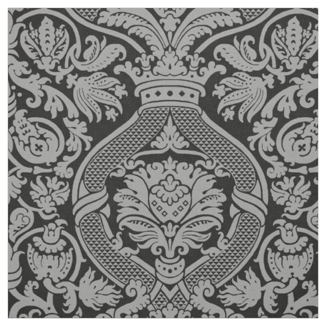 Renaissance Damask - Silvergrå på svart Tyg (Provkarta)