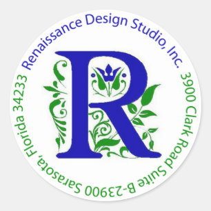 Renaissance Design Studio, Inc.-adressetikett Runt Klistermärke