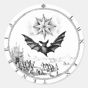Renaissance Emblem Fladdermus och Candle Runt Klistermärke