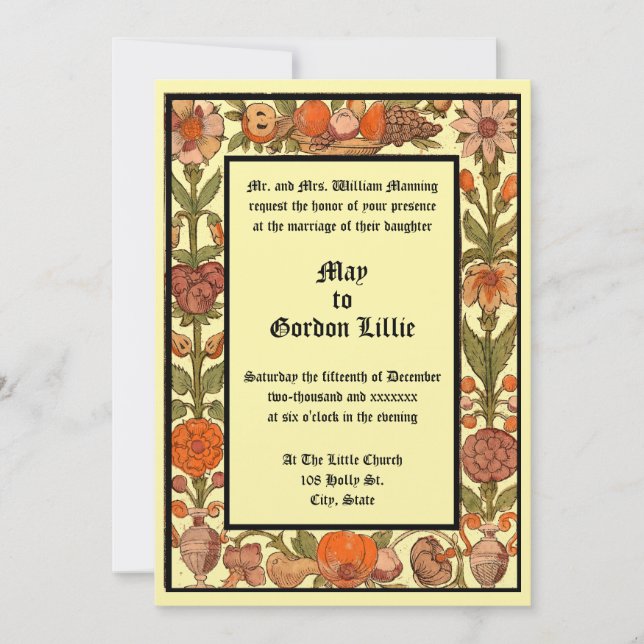 Renaissance Era Fruit & Floral Woodcut Wedding Inbjudningar (Framsida)