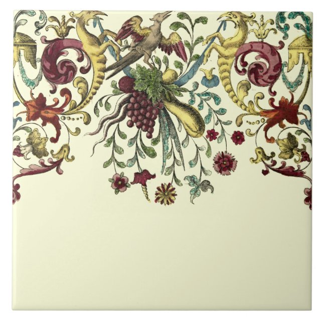 Renaissance Frukt & Blommigt Frieze Mönster repro Kakelplatta (Framsidan)