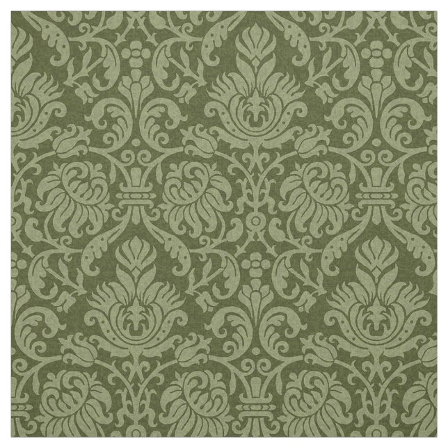 Renaissance Genoese Damask, Oliv grönt Tyg (Provkarta)