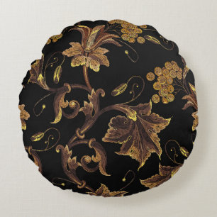 Renaissance Golden Blommigt Embroidery Mönster Rund Kudde
