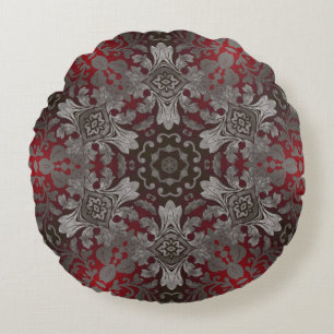 renaissance, gotisk metallröd och svart mandala rund kudde