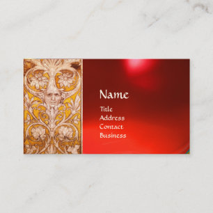 RENAISSANCE GROTESQUE ANSIKTE , GULD BLOMMIGT, RED VISITKORT