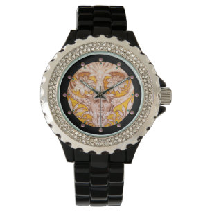 RENAISSANCE GROTESQUE ANSIKTE MED GULD VITE BLOMMI ARMBANDSUR
