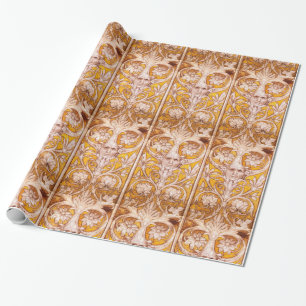 RENAISSANCE GROTESQUE ANSIKTE MED GULD VITE BLOMMI PRESENTPAPPER