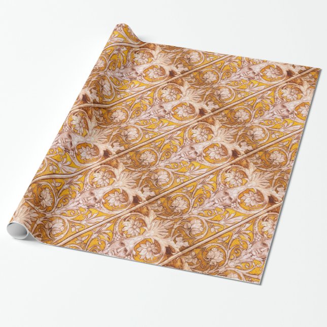 RENAISSANCE GROTESQUE ANSIKTE MED GULD VITE BLOMMI PRESENTPAPPER (Utrullad)