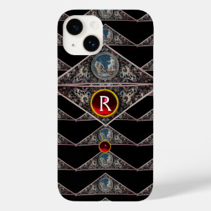 RENAISSANCE MONOGRAM, RED RUBY GEM STONES Black