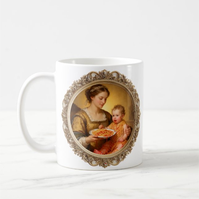 Renaissance Mother and Child Parody Illustration Kaffemugg (Vänster)