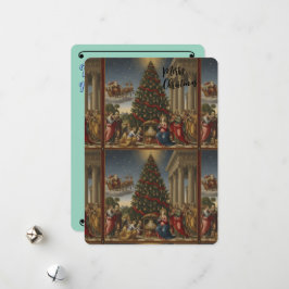Renaissance Nativity Santa Christmas Card 5x7 Julkort