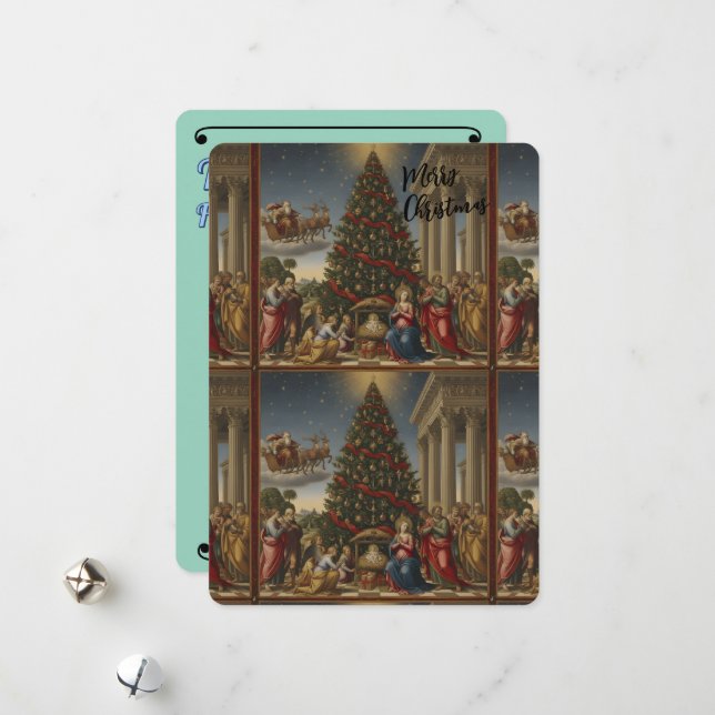 Renaissance Nativity Santa Christmas Card 5x7 Julkort (Fram/Back In Situ)