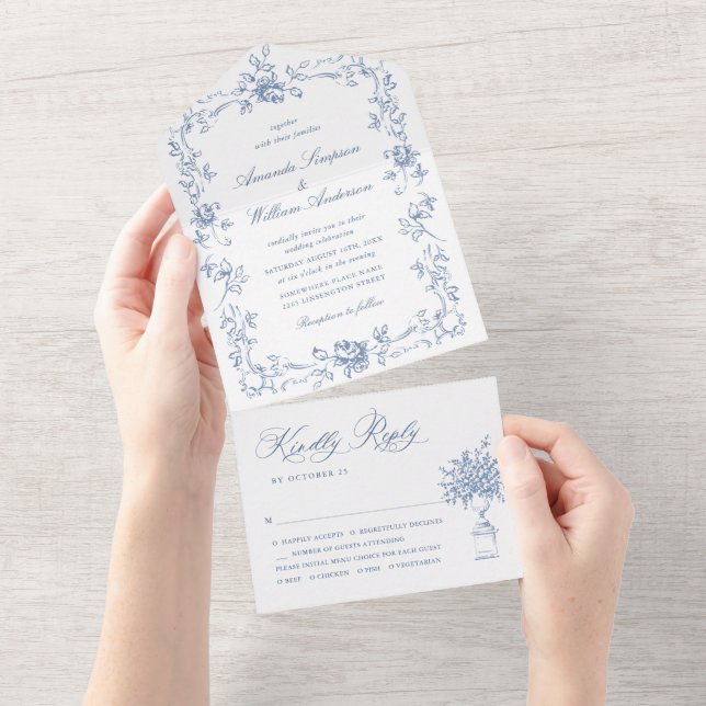 Renaissance Ornate Blommigt Dusty Blue Bröllop (Avrivbar del)