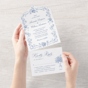 Renaissance Ornate Blommigt Dusty Blue Bröllop
