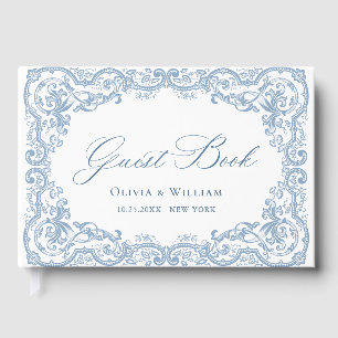 Renaissance Ornate Blommigt Dusty Blue Bröllop Gästböcker