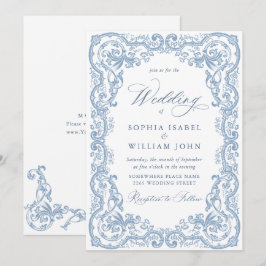 Renaissance Ornate Blommigt Dusty Blue Bröllop Inbjudningar