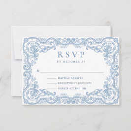 Renaissance Ornate Blommigt Dusty Blue Bröllop OSA Kort