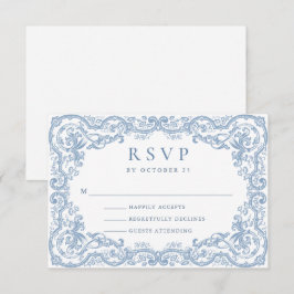 Renaissance Ornate Blommigt Dusty Blue Bröllop OSA Kort