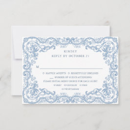 Renaissance Ornate Blommigt Dusty Blue Bröllop OSA Kort