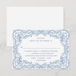 Renaissance Ornate Blommigt Dusty Blue Bröllop OSA Kort