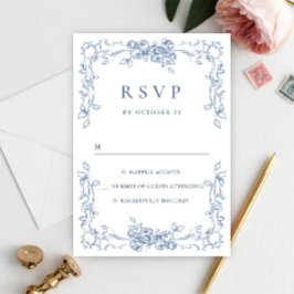 Renaissance Ornate Blommigt Dusty Blue Bröllop OSA Kort
