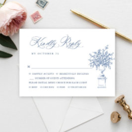 Renaissance Ornate Blommigt Dusty Blue Bröllop OSA Kort
