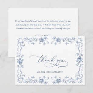 Renaissance Ornate Blommigt Dusty Blue Bröllop Tack Kort