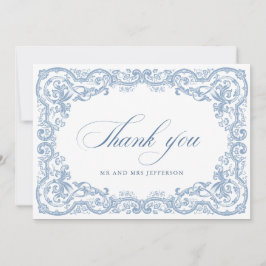 Renaissance Ornate Blommigt Dusty Blue Bröllop Tack Kort