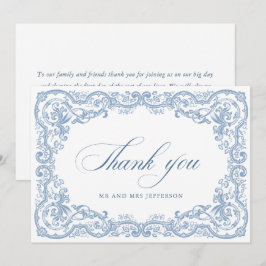 Renaissance Ornate Blommigt Dusty Blue Bröllop Tack Kort