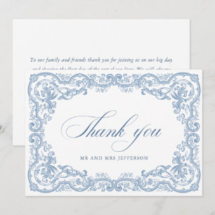 Renaissance Ornate Blommigt Dusty Blue Bröllop Tack Kort