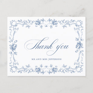 Renaissance Ornate Blommigt Dusty Blue Bröllop Vykort