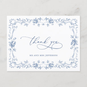 Renaissance Ornate Blommigt Dusty Blue Bröllop Vykort