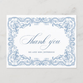 Renaissance Ornate Blommigt Dusty Blue Bröllop Vykort