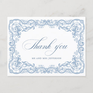Renaissance Ornate Blommigt Dusty Blue Bröllop Vykort