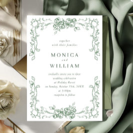 Renaissance Ornate Blommigt Sage Grönt Bröllop Inbjudningar