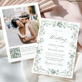 Renaissance Ornate Blommigt Sage Grönt Bröllop Inbjudningar