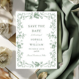 Renaissance Ornate Blommigt Sage Grönt Bröllop Spara Datumet