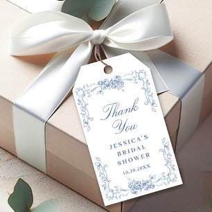 Renaissance Ornate Dusty Blue Blommigt Bröllop Presentetikett