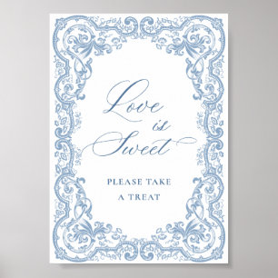 Renaissance Ornate Dusty Blue Blommigt Kärlek är S Poster