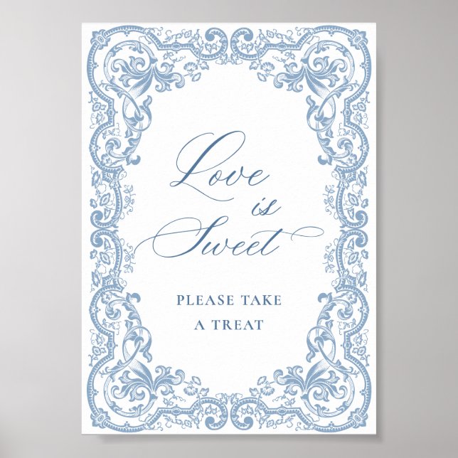 Renaissance Ornate Dusty Blue Blommigt Kärlek är S Poster (Framsidan)