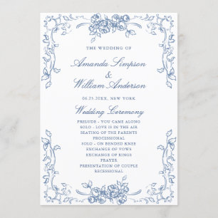 Renaissance Ornate Dusty Blue Bröllop Ceremony Program