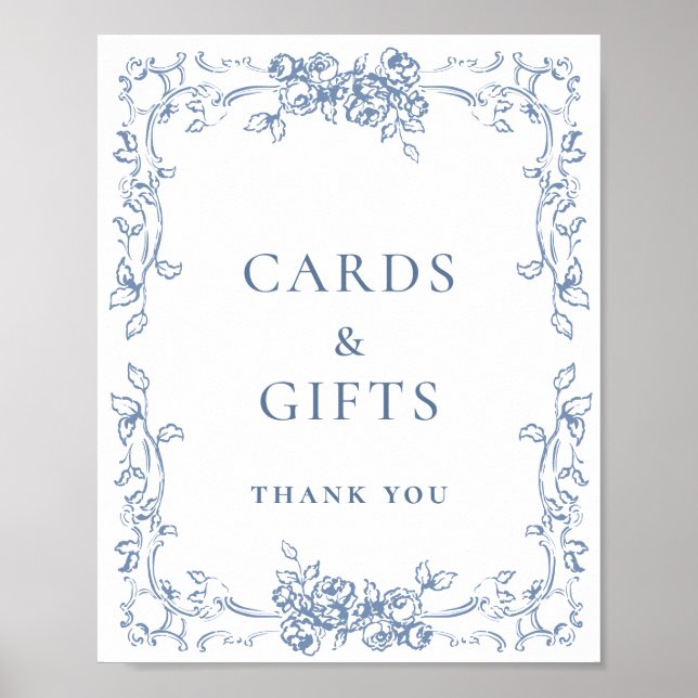 Renaissance Ornate Dusty Blue Cards and Gifts Poster (Framsidan)