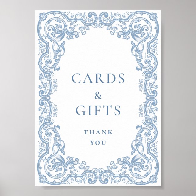 Renaissance Ornate Dusty Blue Cards and Gifts Poster (Framsidan)