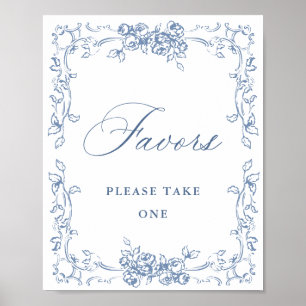 Renaissance Ornate Dusty Blue Favors Bröllop Poster