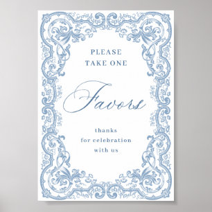 Renaissance Ornate Dusty Blue Favors Bröllop Poster